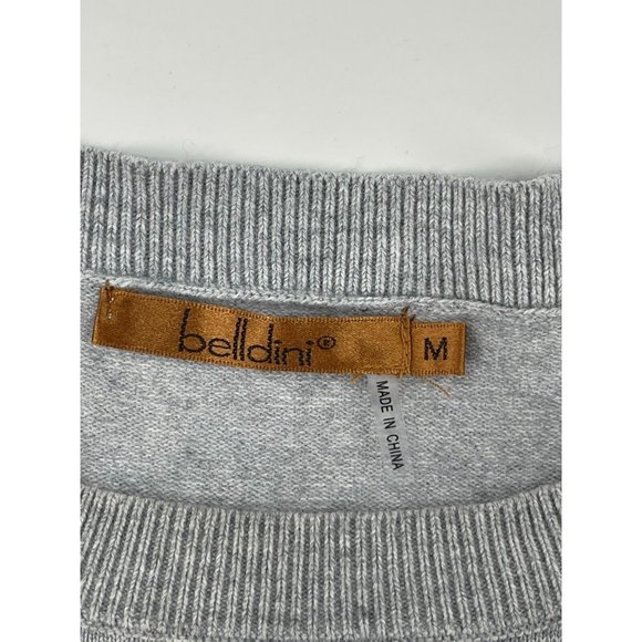 Belldini Women's Gray Knit Sweater Pleated Shoulders Silver Beads Size M - Picture 5 of 9